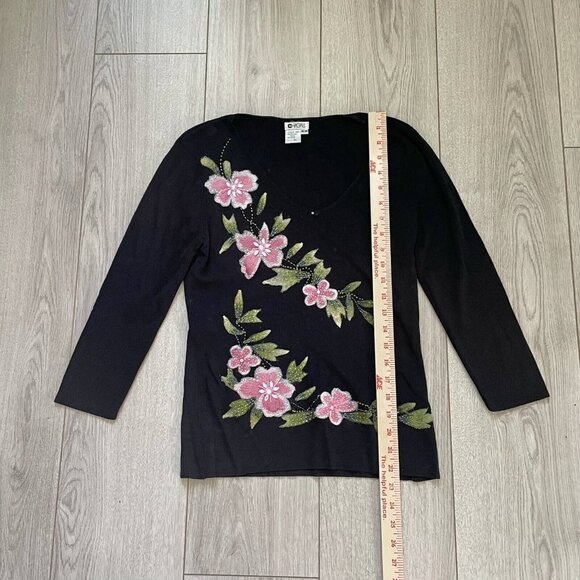 CHAGALL Women's Black Floral Rayon V-Neck Long Sleeve Pullover Sweater Size M - Picture 5 of 7